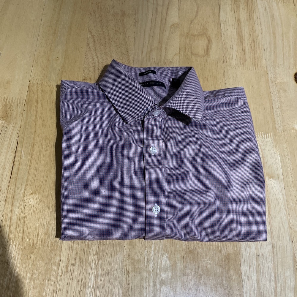 Tommy Hilfiger Mens 16.5/L /34-35 Dress Shirt‎ Red/Blue Check Stripe Long Sleeve
